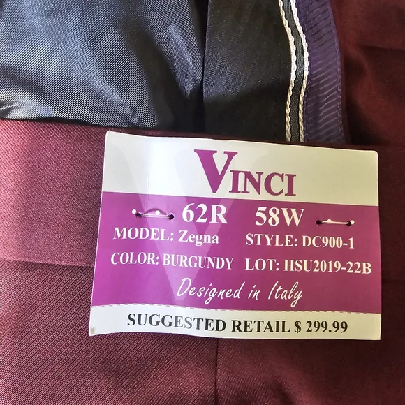 VINCI Men's Burgundy Double Breasted 6 Button Classic Fit Suit NEW - Picture 13 of 13